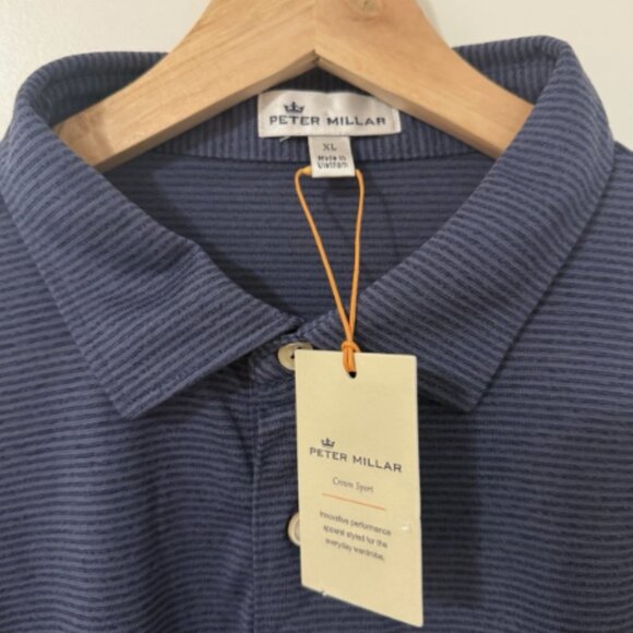Peter Millar Crown Sport Men’s Polo Shirt NWT Short Sleeve Navy Striped Size XL - Picture 2 of 12